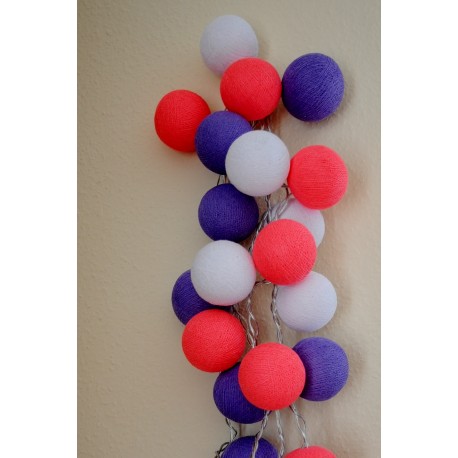 20-er Cottonballs Lichterkette "Lila-Pink"